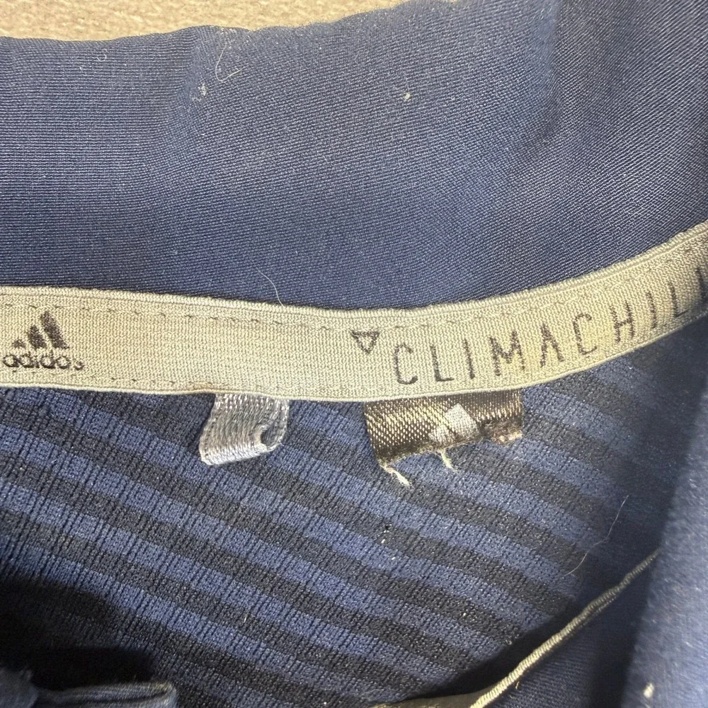 Adidas Climachill Golf Polo Men XL Navy Blue Striped Polyester Performance Shirt